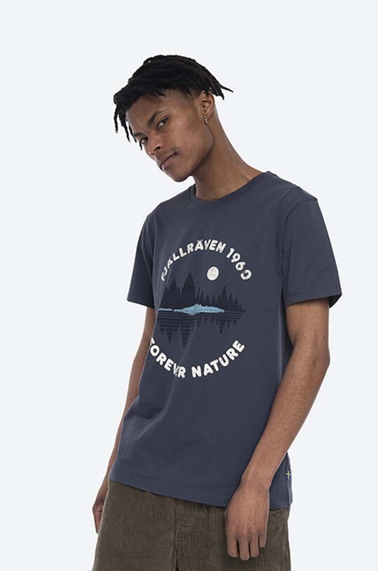 Fjallraven tricou din bumbac Forest Mirror print bleumarin F87045
