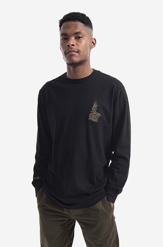 Maharishi cotton longsleeve top plain black 3644.BLACK