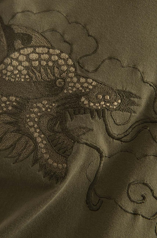 Maharishi cotton longsleeve top Tibetan Dragon 8130.OLIVE green