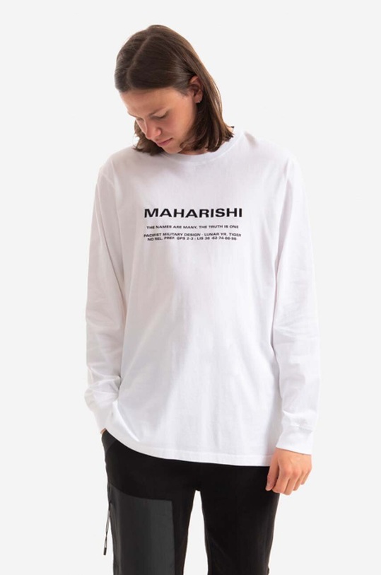 Бавовняний лонгслів Maharishi Miltype Embroidered L/S T-Shirt 9754.WHITE білий