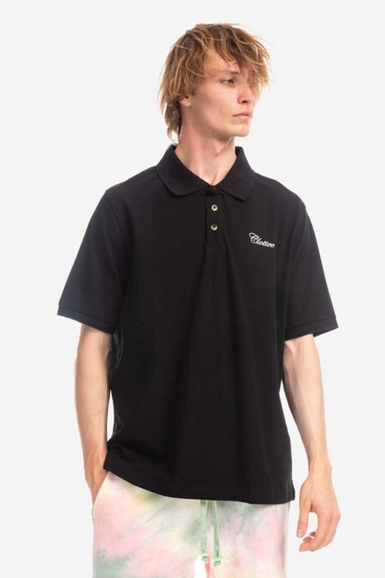 CLOTTEE cotton polo shirt Frog Button Polo cotton black CTPS1003.BLACK