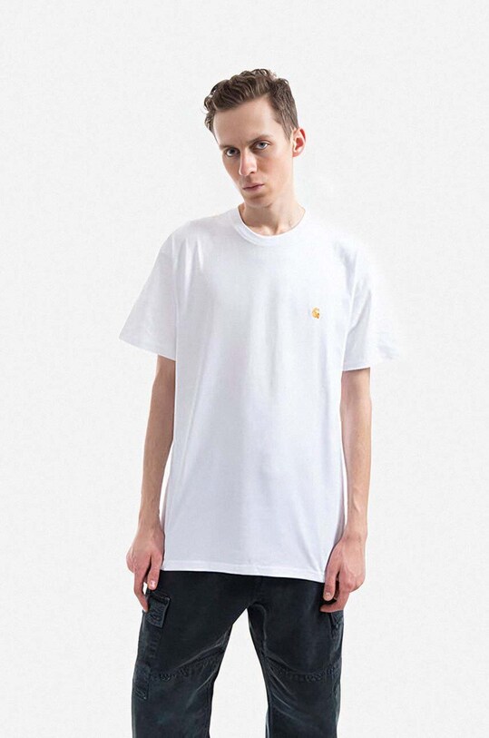 Îmbrăcăminte Carhartt WIP tricou din bumbac Chase I026391.WHITE.GOLD alb