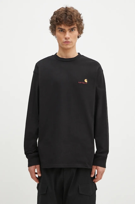 Bavlněné tričko s dlouhým rukávem Carhartt WIP Longsleeve American Script T-Shirt regular černá I029955.89XX