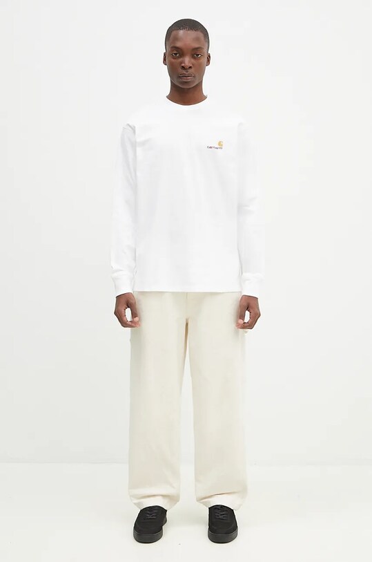 Bavlnené tričko s dlhým rukávom Carhartt WIP Longsleeve American Script T-Shirt I029955.02XX biela