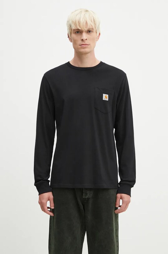 Carhartt WIP longsleeve bawełniany L/S Pocket T-Shirt gładkie czarny I030437.89XX