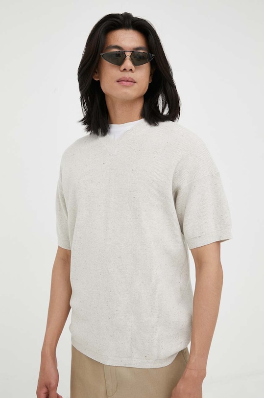 American Vintage pulover subtiri bej MDOZ18A