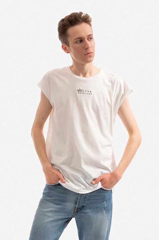 Alpha Industries tricou din bumbac uni alb 118531.626
