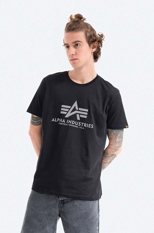 Βαμβακερό μπλουζάκι Alpha Industries βαμβάκι μαύρο 100501RP.03