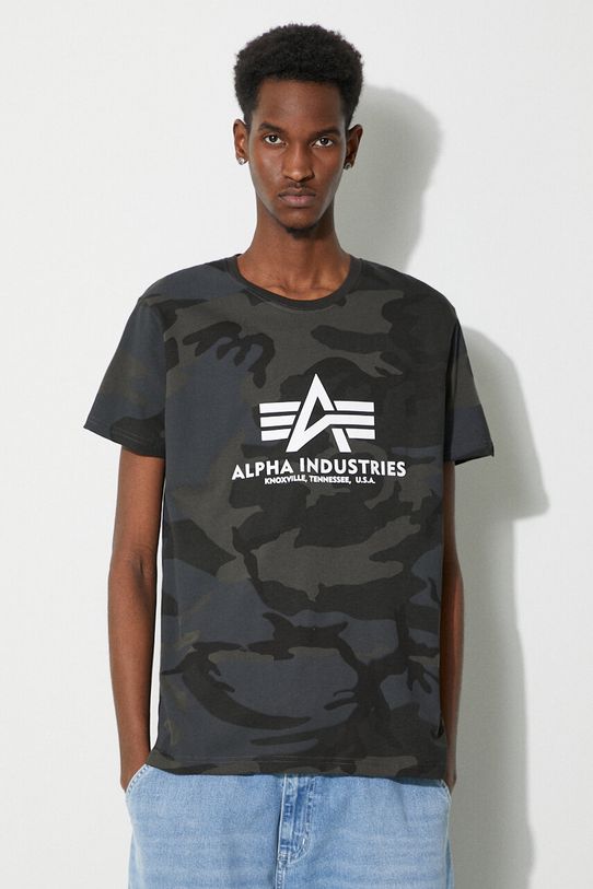 Bavlnené tričko Alpha Industries Basic T-Shirt Camo regular čierna 100501C.125