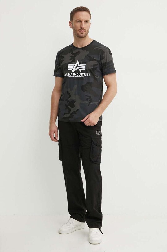 Alpha Industries pamut póló Basic T-Shirt Camo 100501C.125 fekete SS25