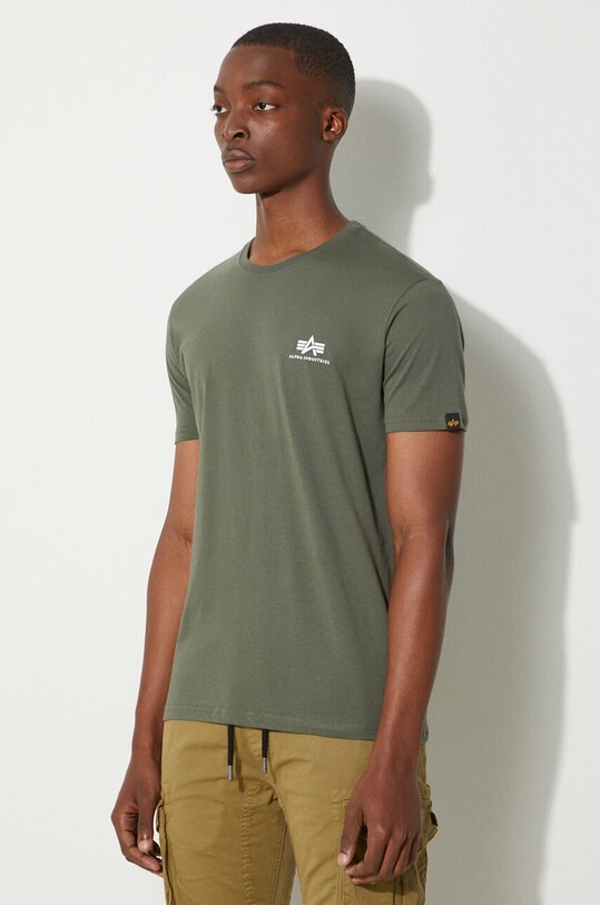 Памучна тениска Alpha Industries Basic T Small Logo зелен 188505.142