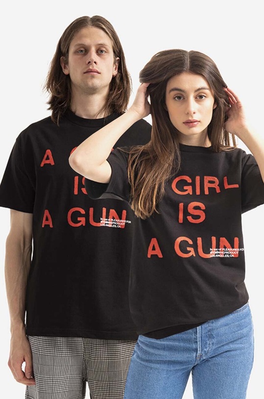 PLEASURES cotton T-shirt Girl Is a Gun T-shirt cotton black P17F101047