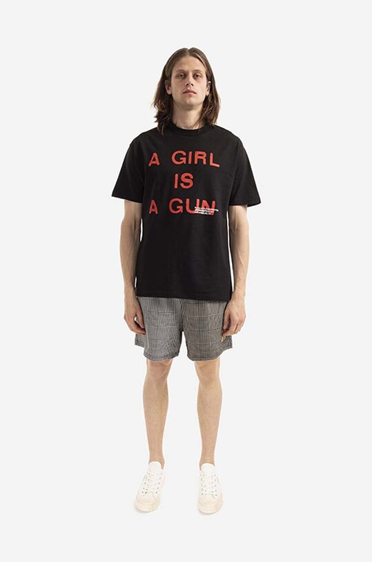 PLEASURES cotton T-shirt Girl Is a Gun T-shirt P17F101047 black AA00