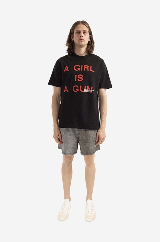 PLEASURES cotton T-shirt Girl Is a Gun T-shirt P17F101047 black AA00