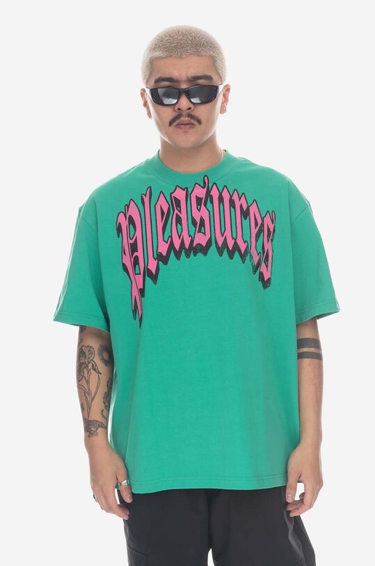 PLEASURES cotton T-shirt Twitch Heavyweight relaxed green P23SP028