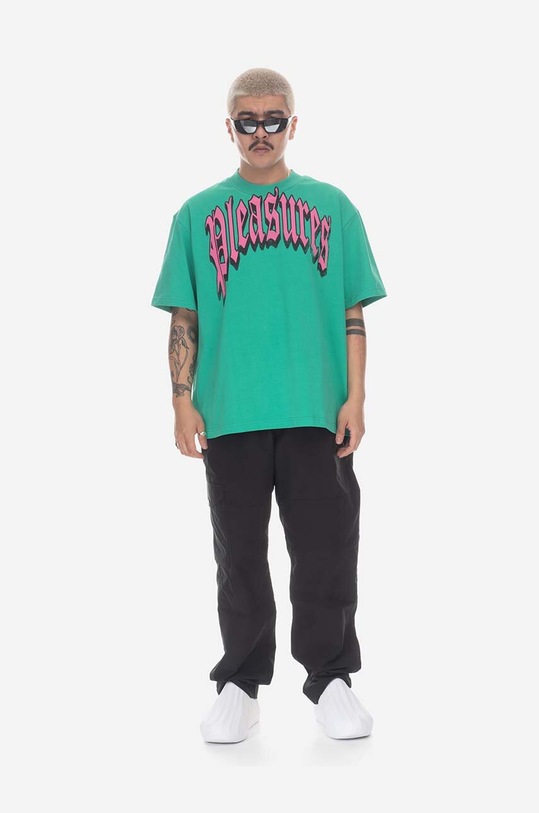 Clothing PLEASURES cotton T-shirt Twitch Heavyweight P23SP028 green