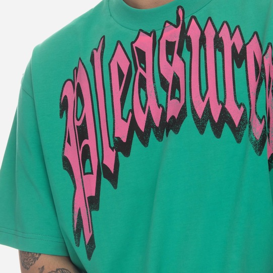 PLEASURES cotton T-shirt Twitch Heavyweight green P23SP028