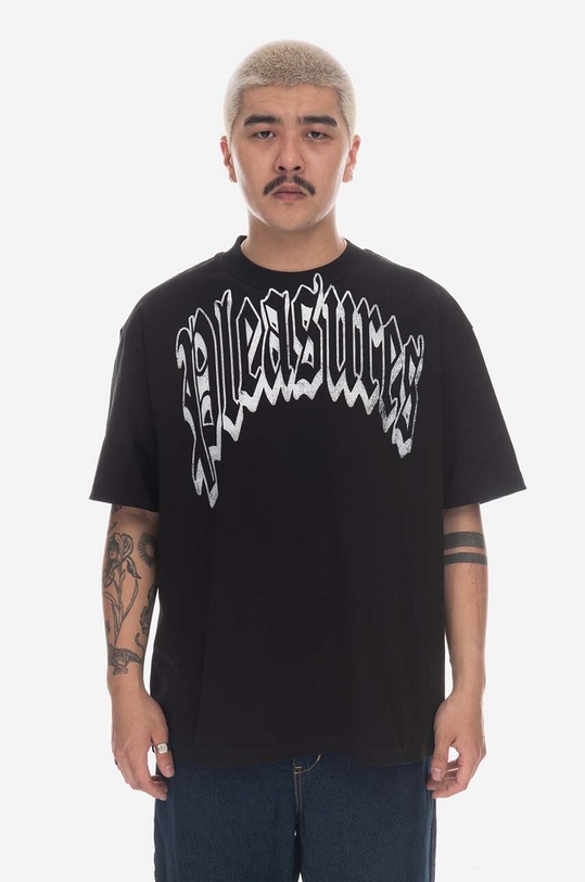 Clothing PLEASURES cotton T-shirt Twitch Heavyweight P23SP028 black