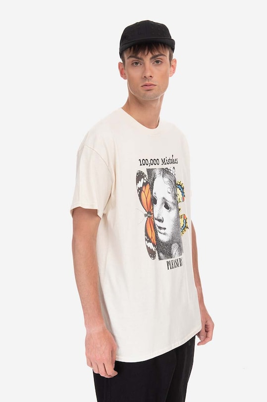 PLEASURES cotton T-shirt Mistakes T-shirt regular beige P23SP057