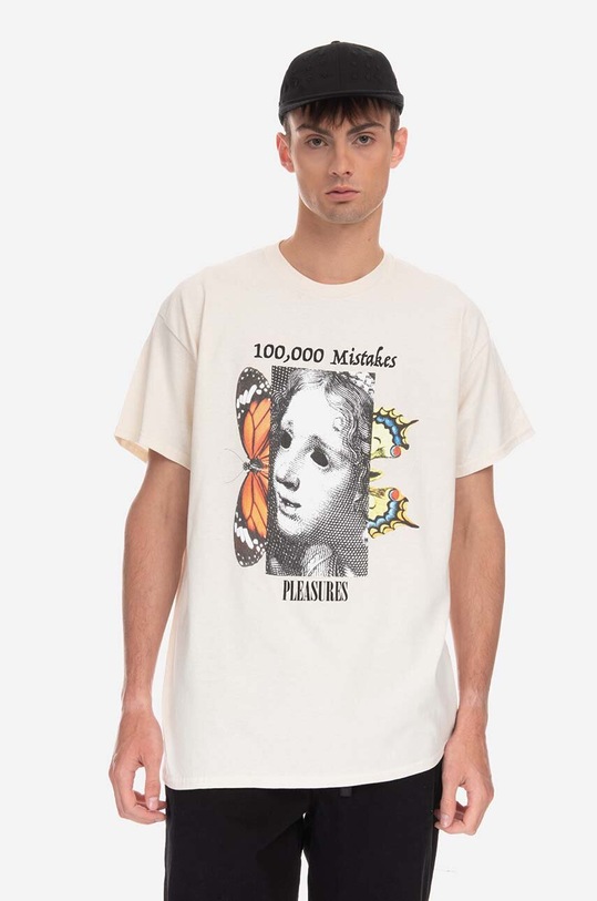 PLEASURES cotton T-shirt Mistakes T-shirt beige P23SP057