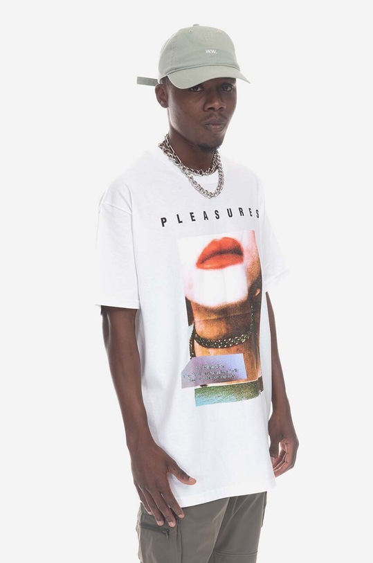 PLEASURES t-shirt bawełniany Poop Connection T-shirt nadruk biały P23SP058