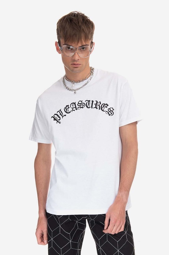 PLEASURES t-shirt bawełniany Old Logo T-shirt P23SP063 biały