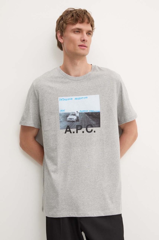 A.P.C. tricou din bumbac print gri COEMV.H26058