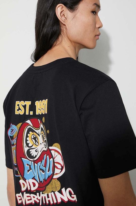 Evisu t-shirt bawełniany nadruk czarny 2ESHTM3TS515XXCT
