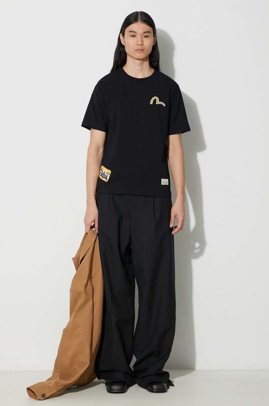 Odzież Evisu t-shirt bawełniany 2ESHTM3TS515XXCT czarny