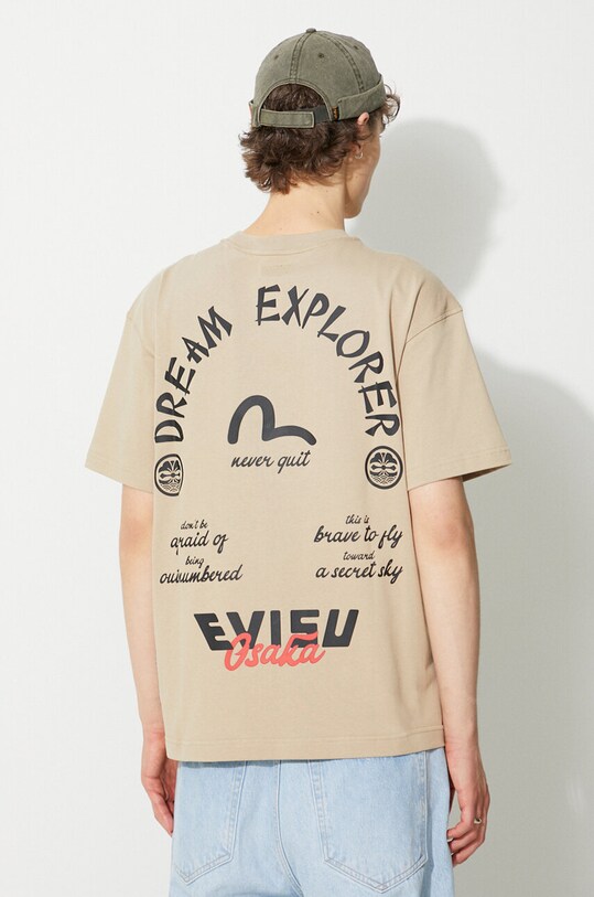 Evisu t-shirt 2ESHTM3TS578LFCT nadruk beżowy 2ESHTM3TS578LFCT