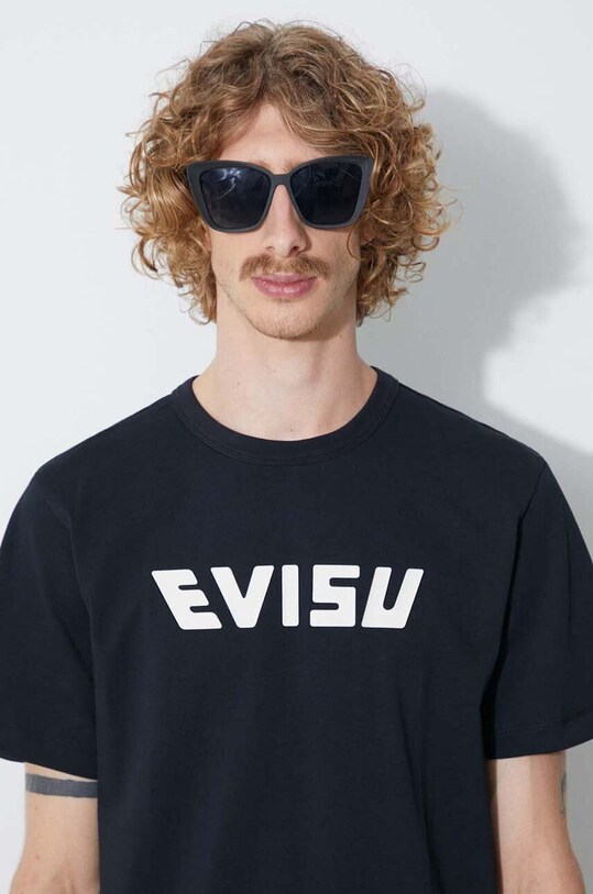 Bombažna kratka majica Evisu Potisk črna TM3TS590RXCT
