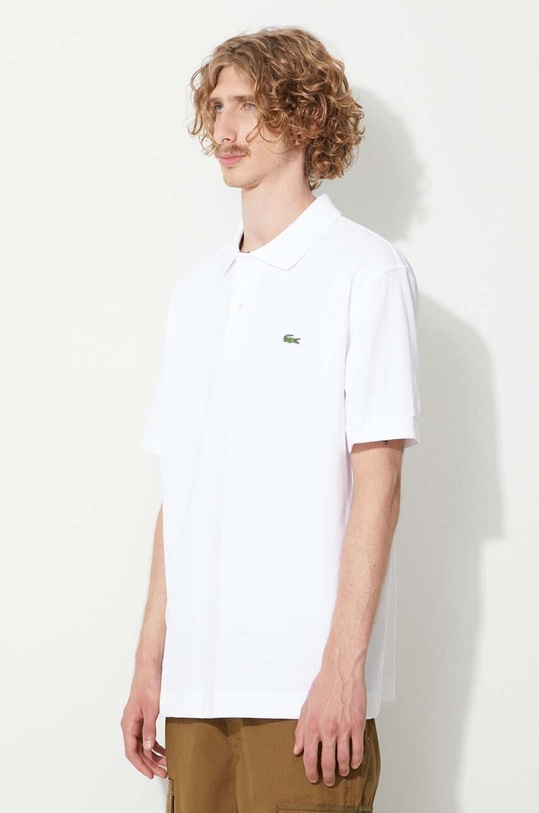 Памучна тениска с яка Lacoste бял 267209