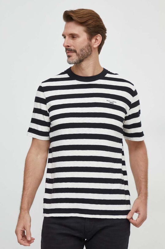 Marc O'Polo t-shirt bawełniany wzorzyste czarny M61228151100