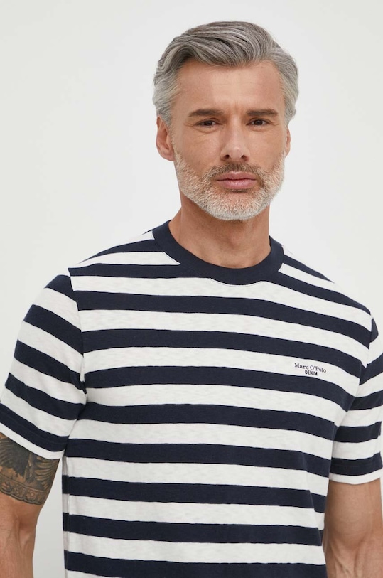 Marc O'Polo t-shirt bawełniany wzorzyste granatowy M63228151100