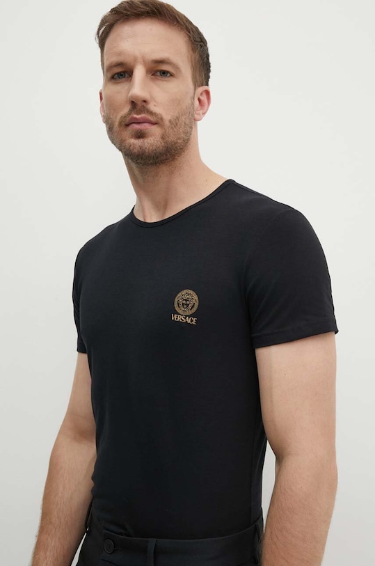 Versace t-shirt bawełniany nadruk czarny AUU01005.1A10011