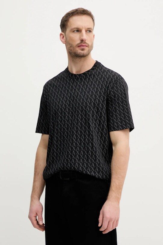 Bombažna kratka majica Armani Exchange Vzorčasti črna XM001228.AF10356.NOS