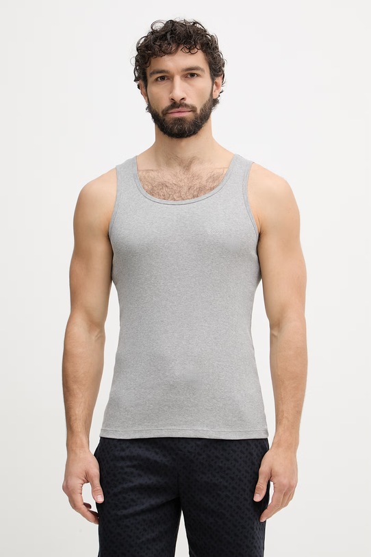 BOSS top męski bawełniany TankTop3P RibClassic 3-pack 50542132 szary AA00