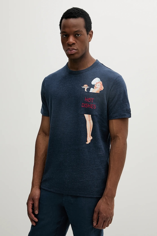MC2 Saint Barth t-shirt lniany regular granatowy ECS0001