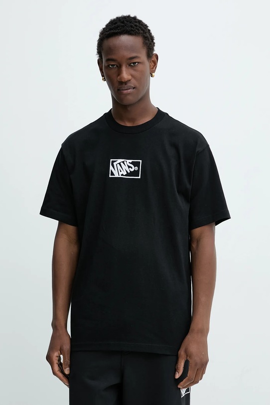 Βαμβακερό μπλουζάκι Vans απλικέ μαύρο VN000RAPBLK1