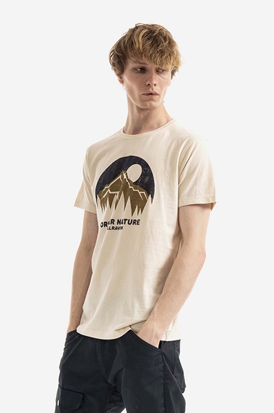 Fjallraven t-shirt bawełniany Nature nadruk beżowy F87053.113