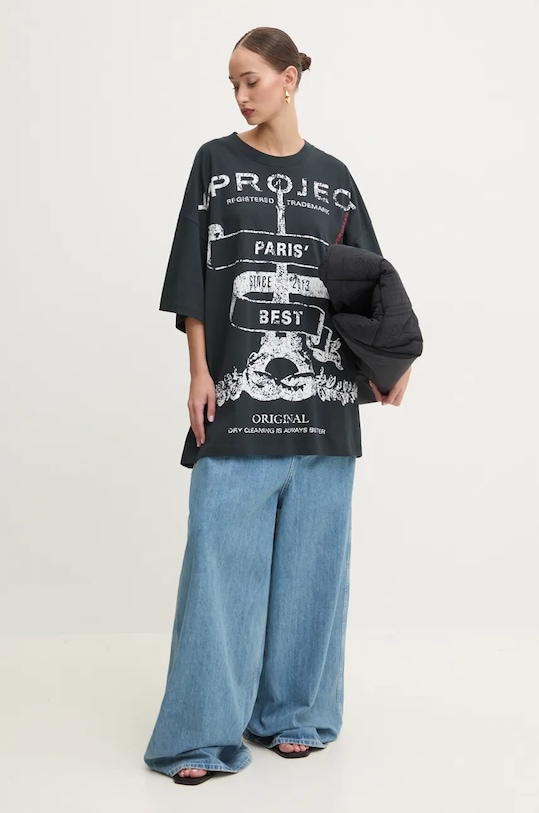 Bavlněné tričko Y/Project EVERGREEN PARIS' BEST PINCHED T-SHIRT 204TS002 černá AA00