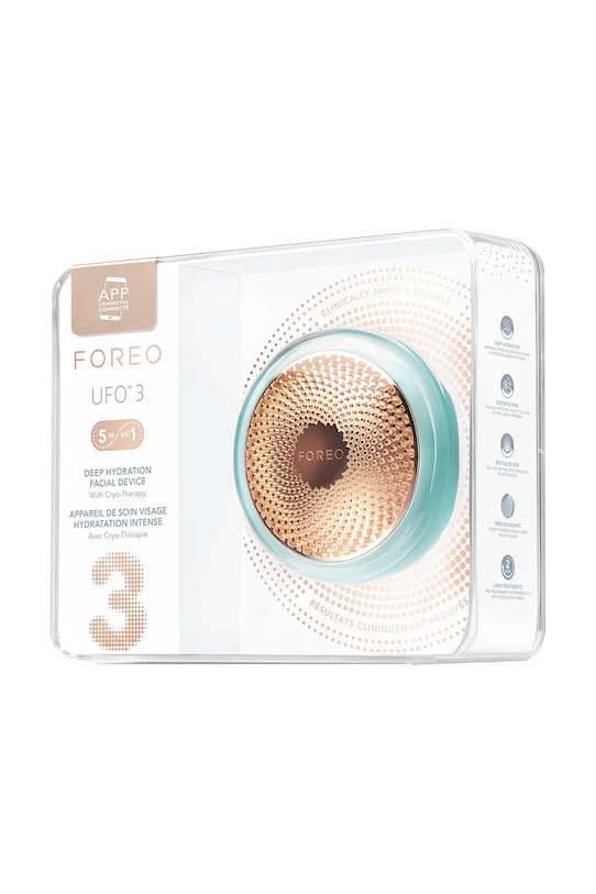 FOREO dispozitiv pentru aplicarea măștilor și terapie cu lumină UFO 3 Arctic Blue turcoaz F1535