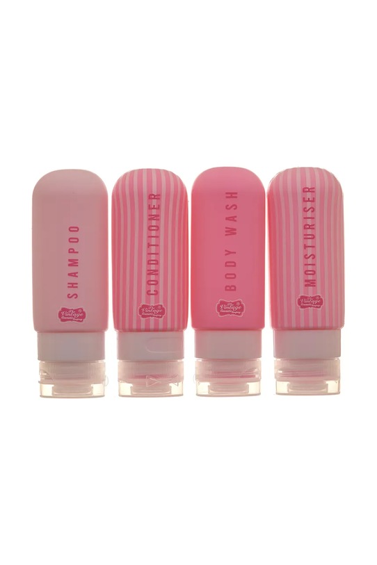 The Vintage Cosmetics Company zestaw butelek podróżnych na kosmetyki Silicone Travel 4-pack różowy 104STB