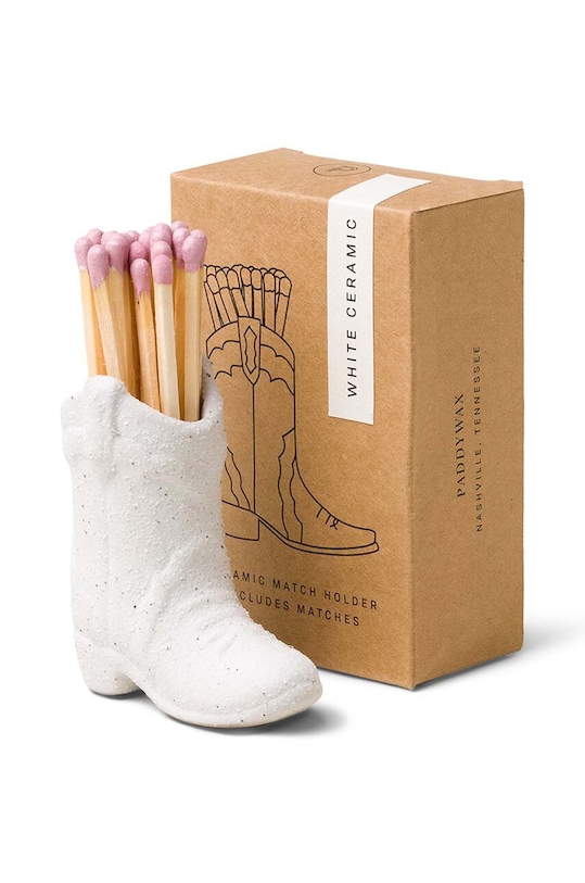 Paddywax zapałki w stojaku ceramicznym Nashville Boot 25-pack ACC18EU biały AA00