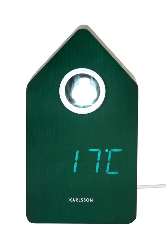 Salon i sypialnia Karlsson budzik stołowy led z kukułką Cuckoo LED 16 cm KA6070GR zielony