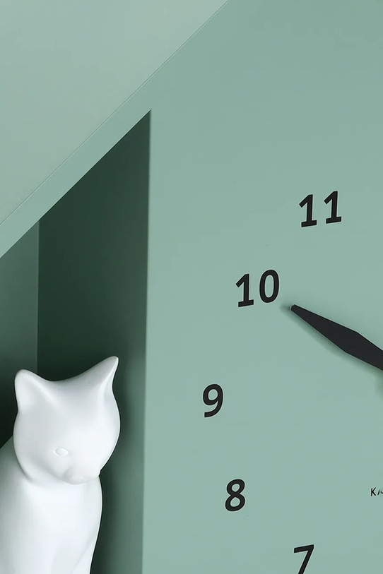 Salon i sypialnia Karlsson zegar ścienny z dźwiękiem Siting Cat 26 x 29 cm KA6099GR turkusowy