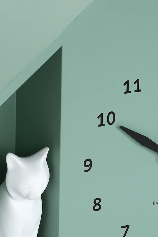 Salon i sypialnia Karlsson zegar ścienny z dźwiękiem Siting Cat 26 x 29 cm KA6099GR turkusowy