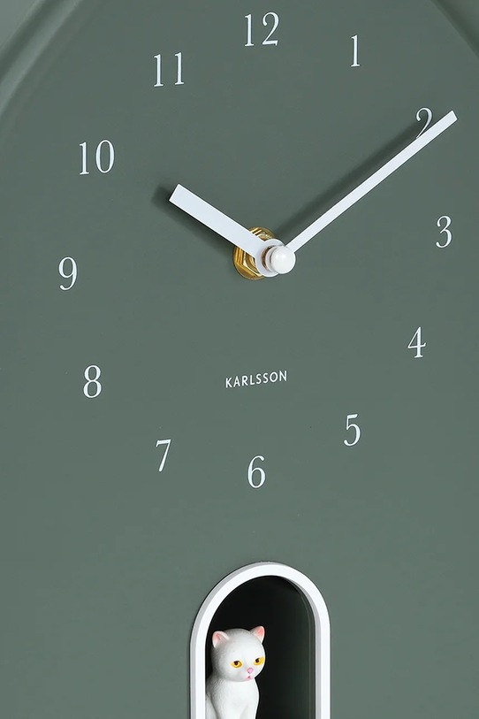 Salon i sypialnia Karlsson zegar ścienny z dźwiękiem Modern Kitty 20 x 29 cm KA6100GR zielony