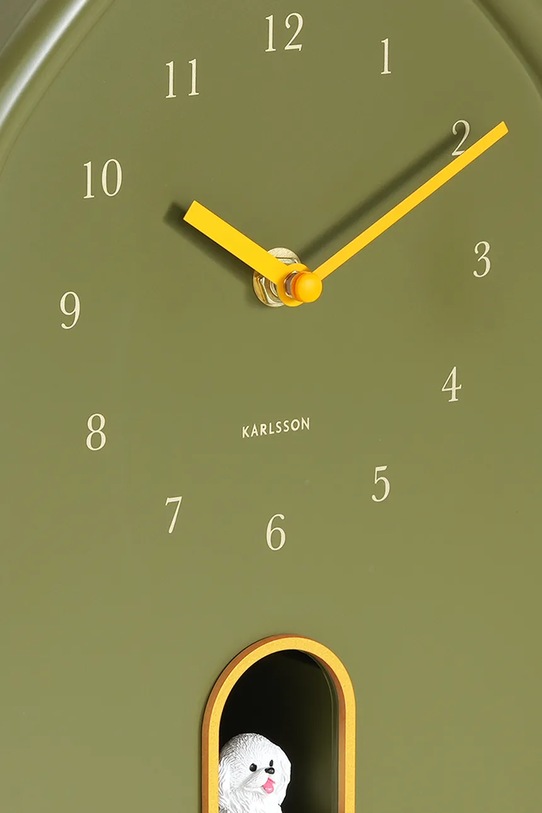 Salon i sypialnia Karlsson zegar ścienny z dźwiękiem Modern Doggy 20 x 29 cm KA6098GR zielony