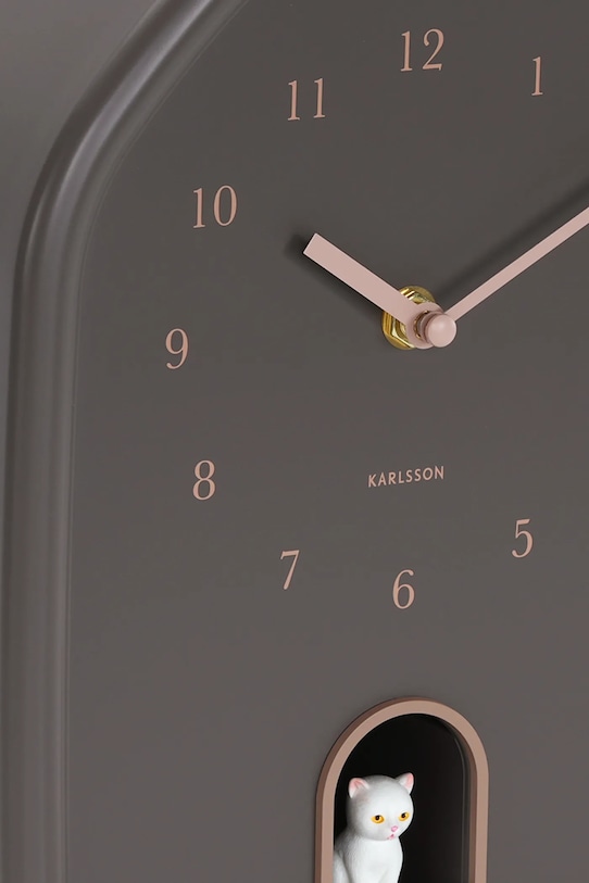 Salon i sypialnia Karlsson zegar ścienny z dźwiękiem Modern Kitty 29 x 20 cm KA6100BR fioletowy